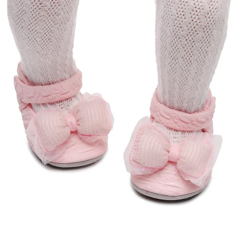 (0-18M)Embossed Bow Princess Soft Shoes