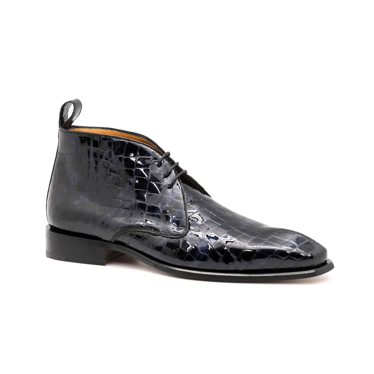 Ambrogio 40410-A147 Men's Shoes Navy Crocodile Print / Patent Leather Chukka Boots (AMBX1002)