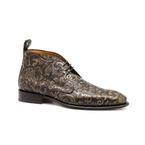 Ambrogio 40411-A147 Men's Shoes Brown OakNut Vintage Flower Print / Calf-Skin Leather Chukka Boots (AMBX1003)