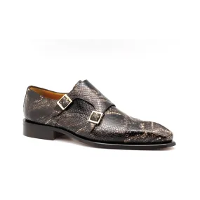 Ambrogio 40416-A147 Men's Shoes Dark Brown Snake Print / Calf-Skin Leather Monk-Straps Loafers (AMBX1008)