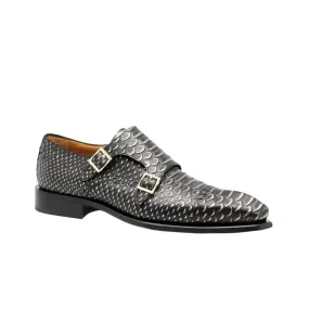 Ambrogio 40418-A147 Men's Shoes Black Lorando Snake Print / Calf-Skin Leather Monk-Straps Loafers (AMBXS1010)