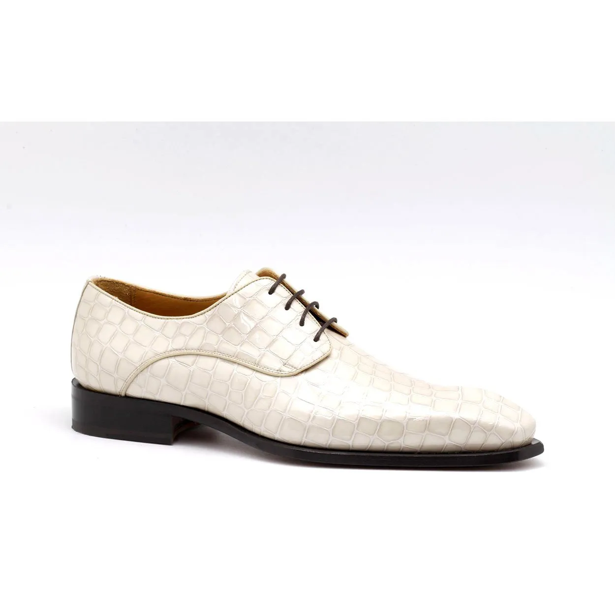 Ambrogio 40426-A147 Men's Shoes White Crocodile Print / Patent Leather Derby Oxfords (AMBX1018)