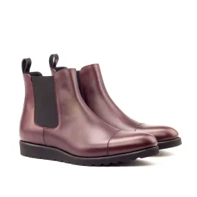 Ambrogio Bespoke Custom Men's Shoes Black & Burgundy Box Calf-Skin Leather Chelsea Boots (AMB2173)