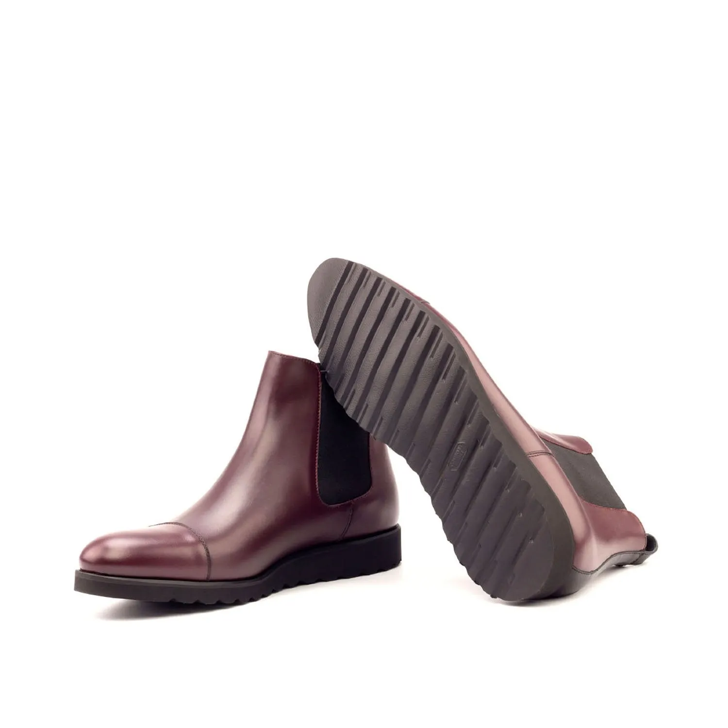 Ambrogio Bespoke Custom Men's Shoes Black & Burgundy Box Calf-Skin Leather Chelsea Boots (AMB2173)