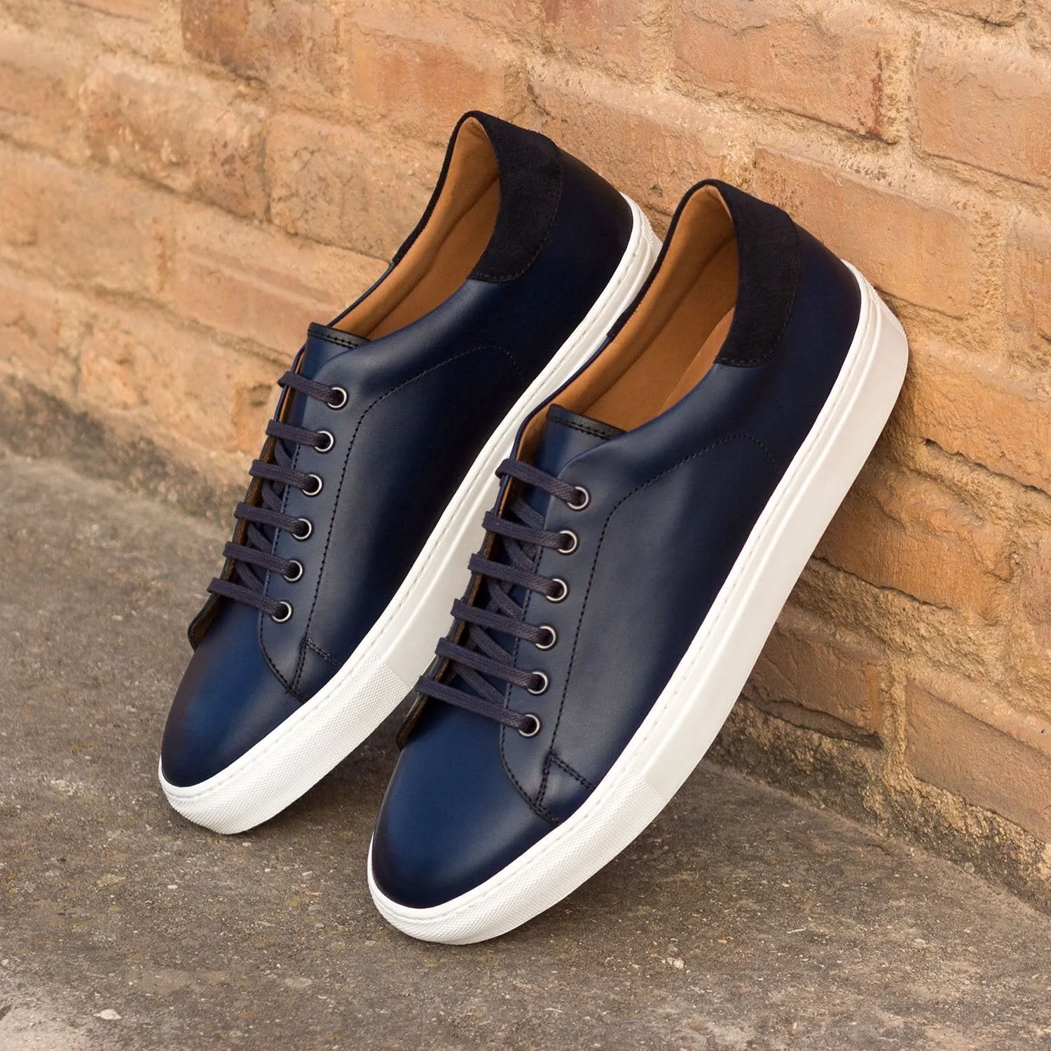 Ambrogio Bespoke Custom Men's Shoes Black & Navy Suede / Calf-Skin Leather Trainer Sneakers (AMB1919)