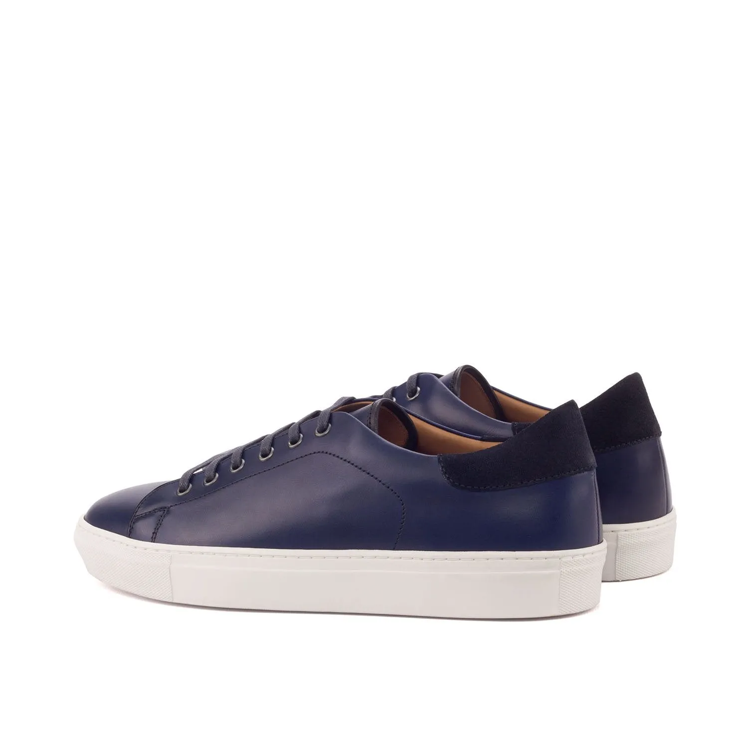 Ambrogio Bespoke Custom Men's Shoes Black & Navy Suede / Calf-Skin Leather Trainer Sneakers (AMB1919)