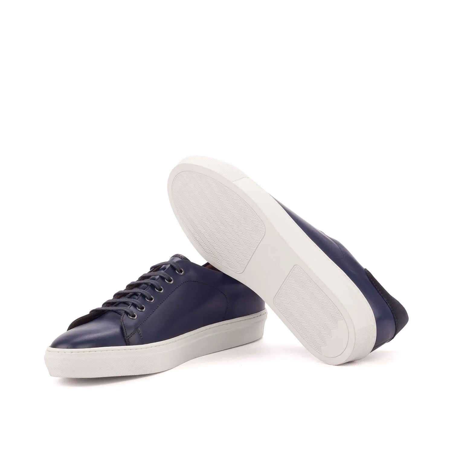 Ambrogio Bespoke Custom Men's Shoes Black & Navy Suede / Calf-Skin Leather Trainer Sneakers (AMB1919)