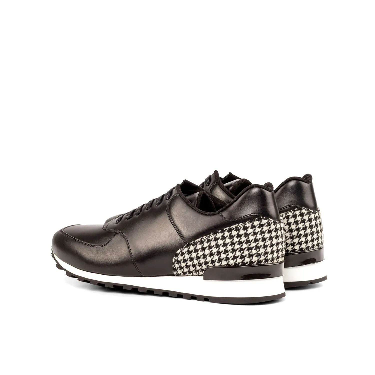 Ambrogio Bespoke Custom Men's Shoes Black & White Fabric / Calf-Skin Leather Sneakers (AMB1910)