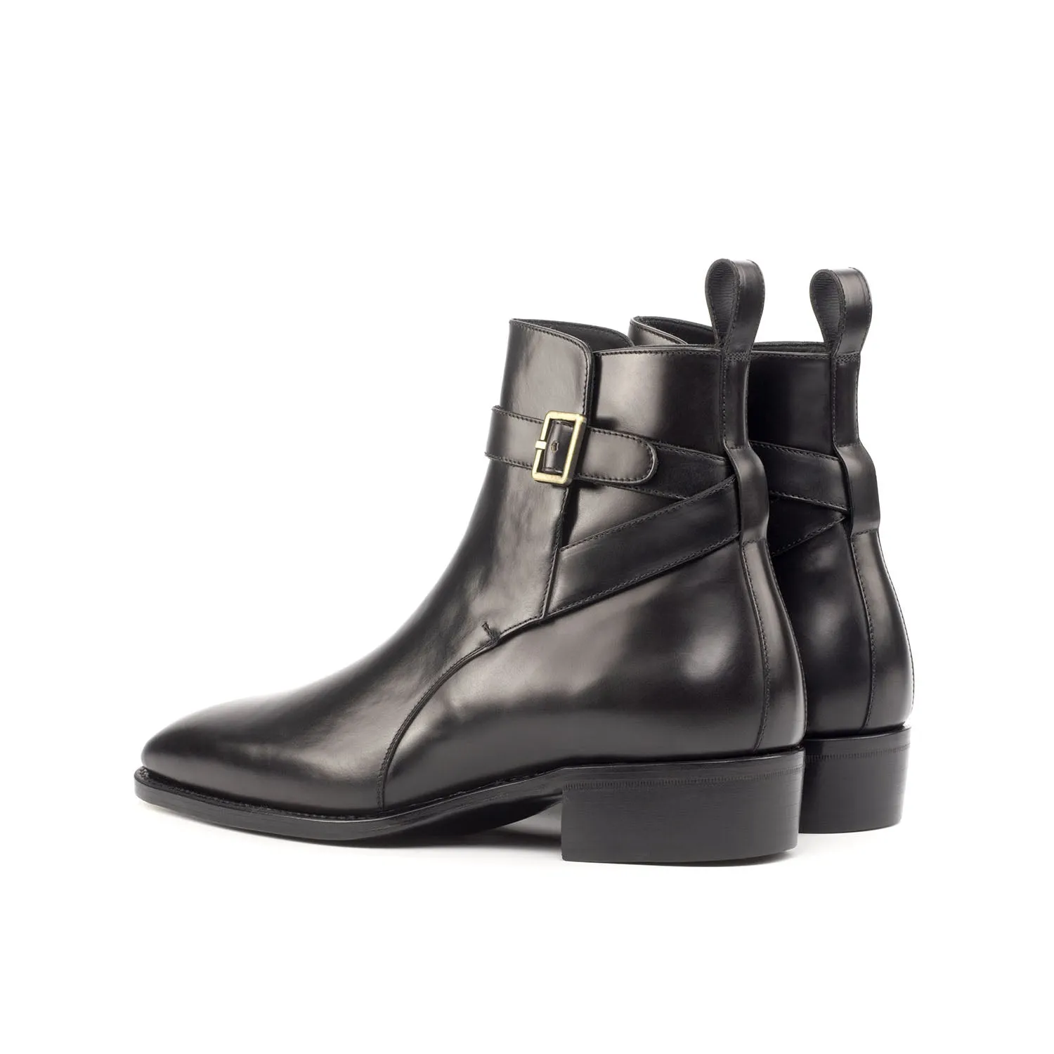 Ambrogio Bespoke Custom Men's Shoes Black Polished Calf-Skin Leather Jodhpur Boots (AMB1864)