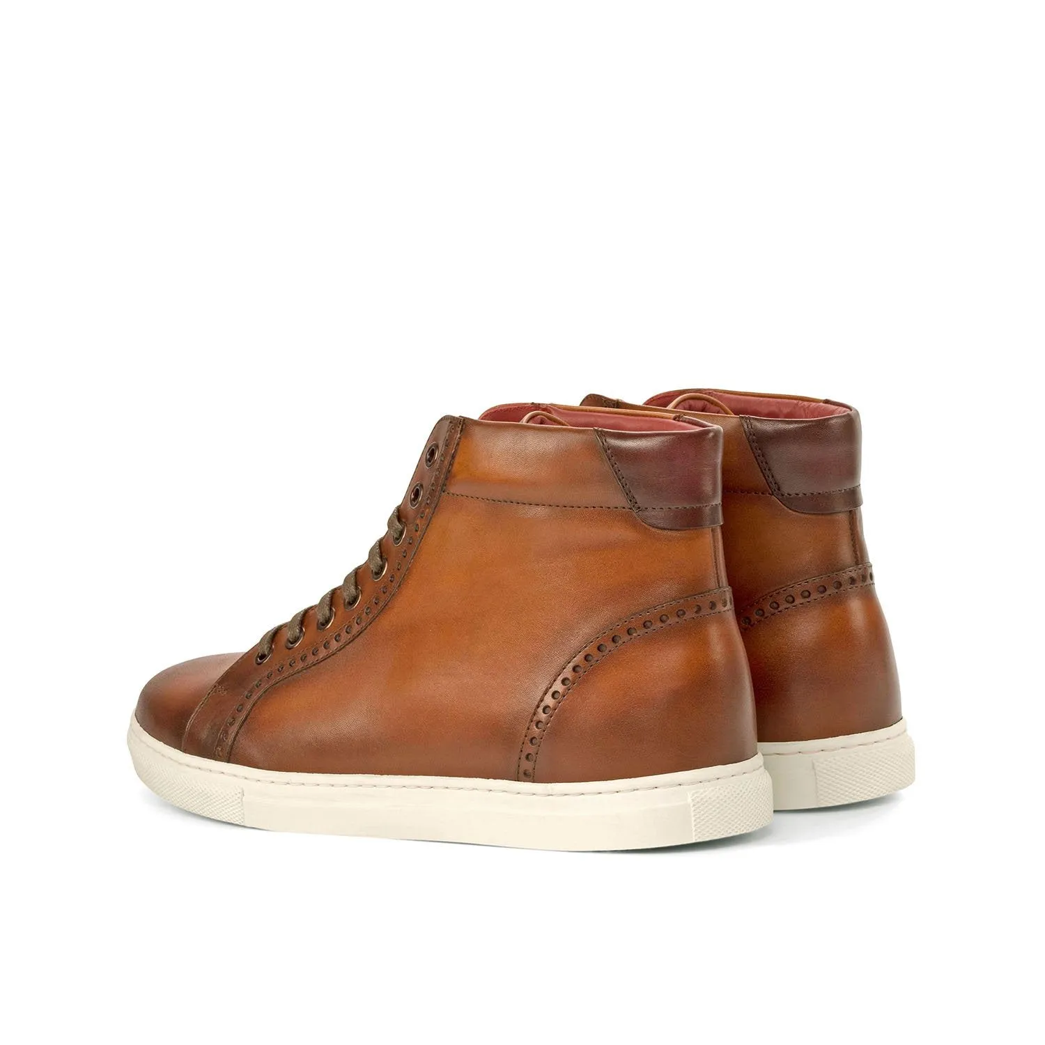 Ambrogio Bespoke Custom Men's Shoes Brown & Burgundy Calf-Skin Leather High-Top Sneakers (AMB1861)