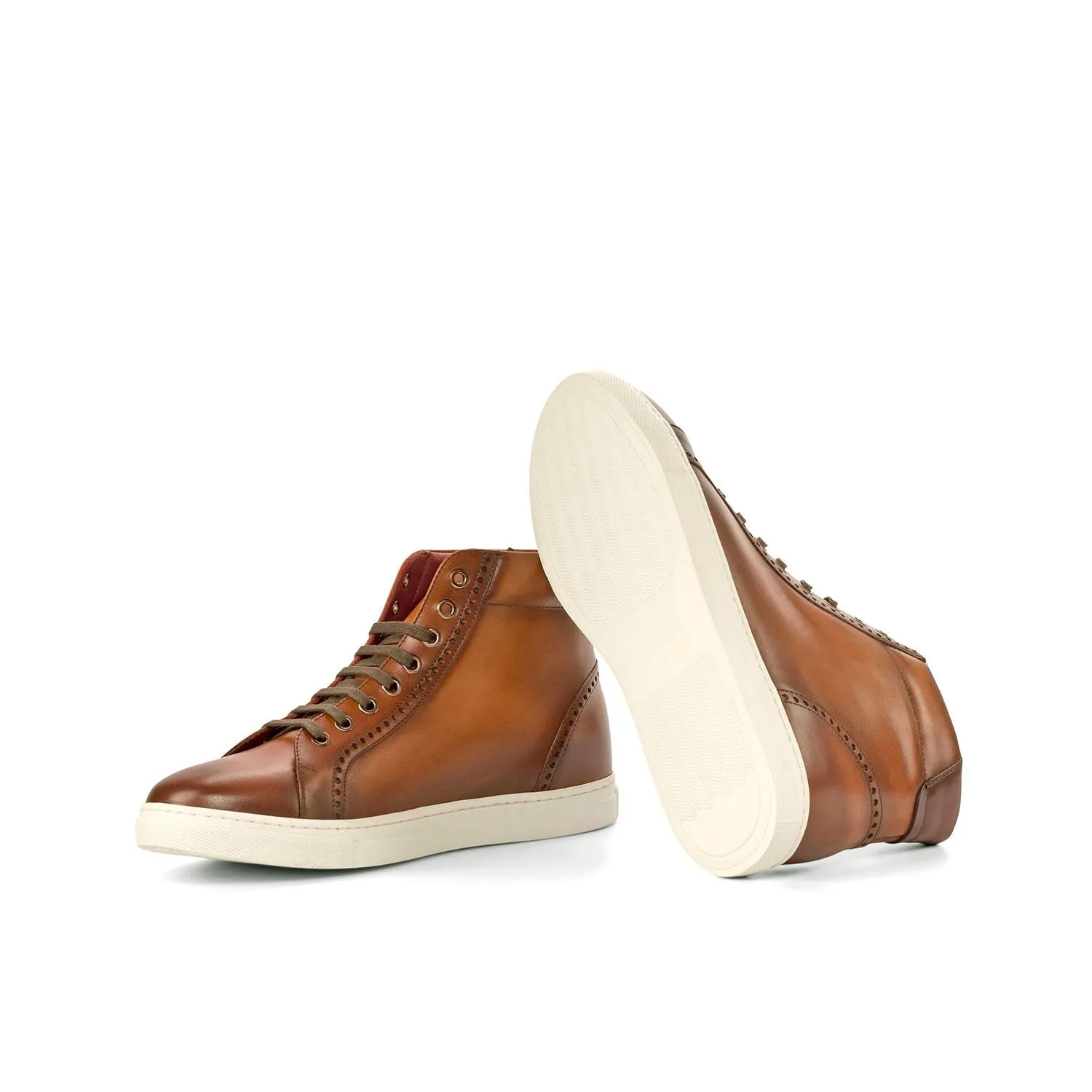 Ambrogio Bespoke Custom Men's Shoes Brown & Burgundy Calf-Skin Leather High-Top Sneakers (AMB1861)