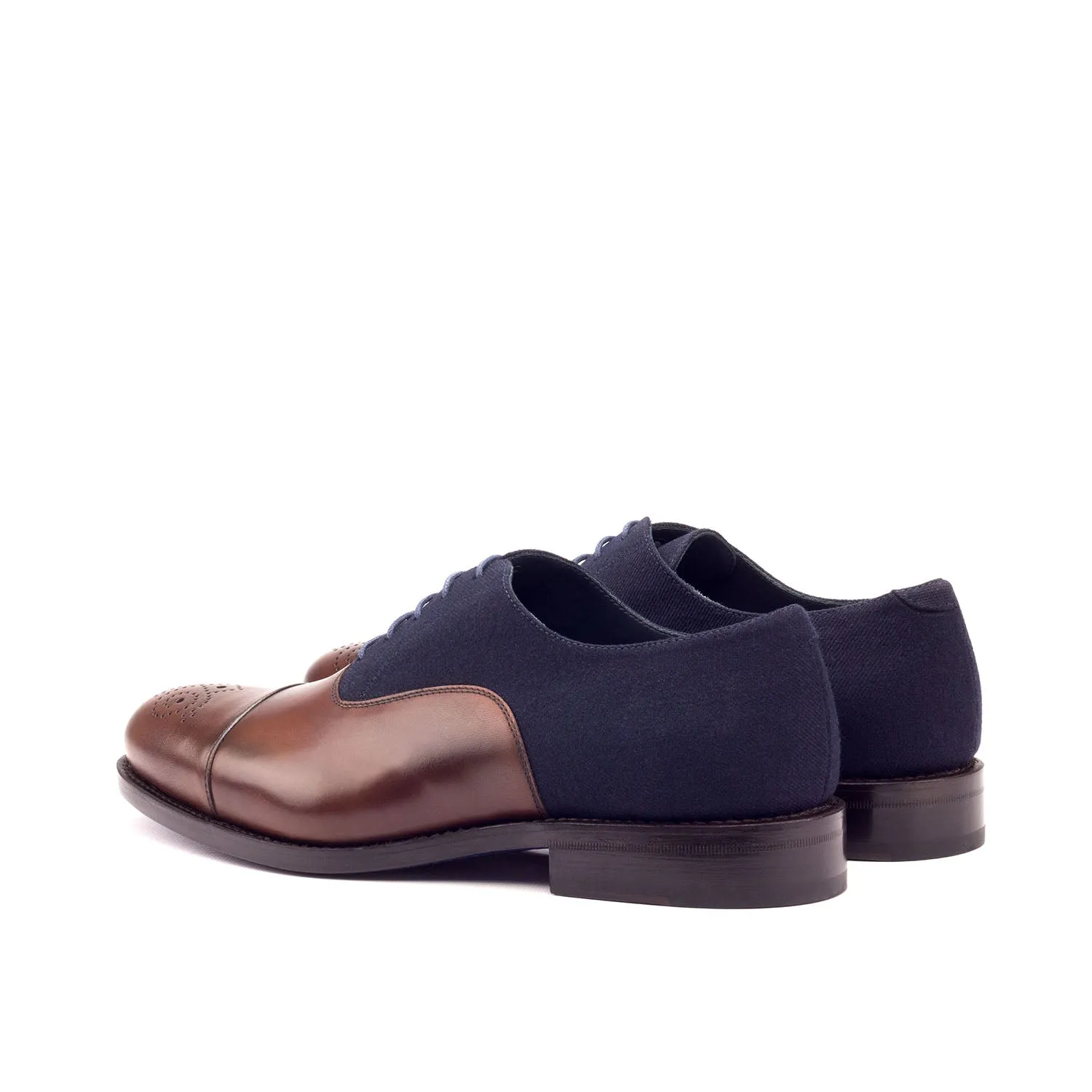 Ambrogio Bespoke Custom Men's Shoes Brown & Navy Fabric / Calf-Skin Leather Oxfords (AMB1994)