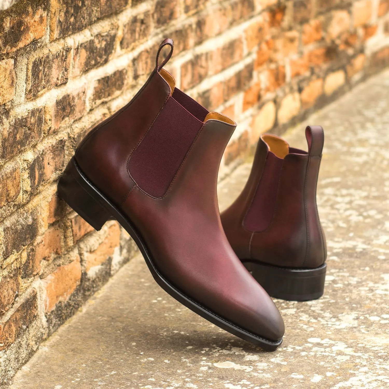 Ambrogio Bespoke Custom Men's Shoes Burgundy Calf-Skin Leather Chelsea Boots (AMB1944)