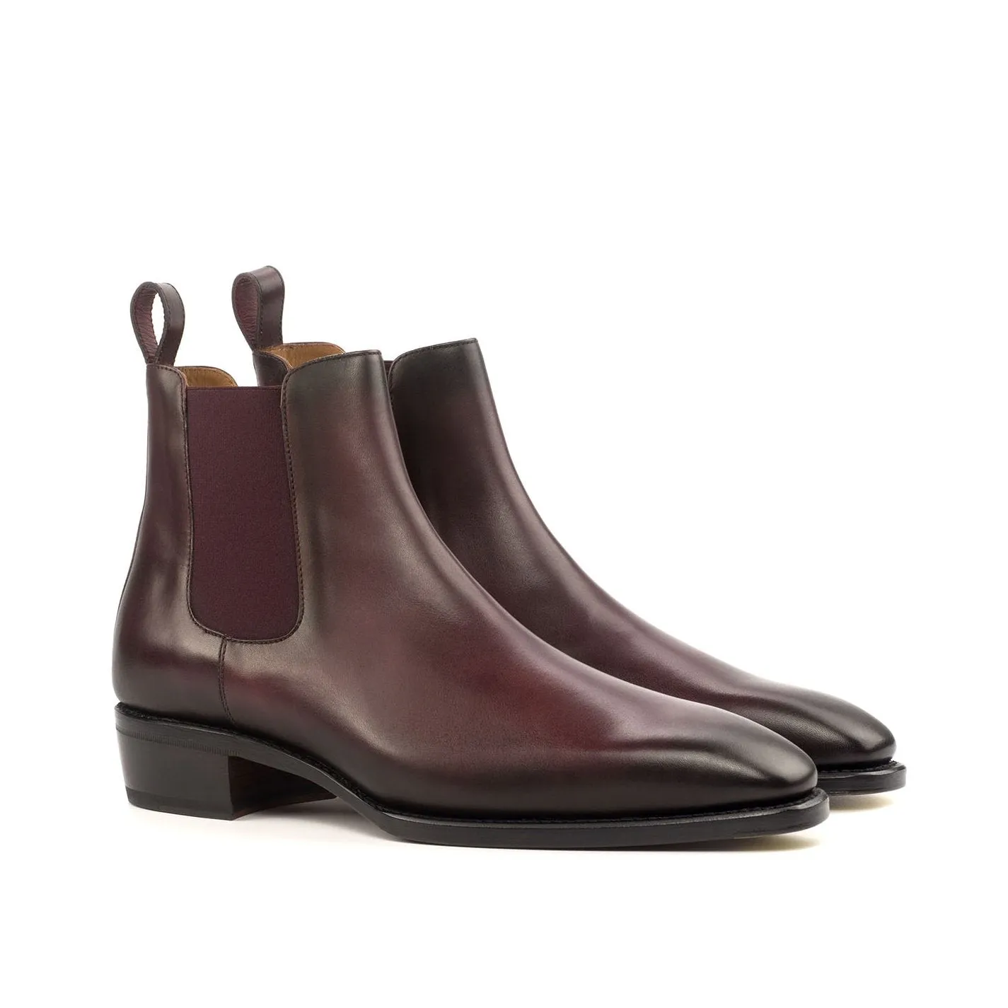 Ambrogio Bespoke Custom Men's Shoes Burgundy Calf-Skin Leather Chelsea Boots (AMB1944)