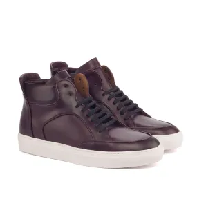 Ambrogio Bespoke Custom Men's Shoes Burgundy Calf-Skin Leather High-Top Sneakers (AMB1915)