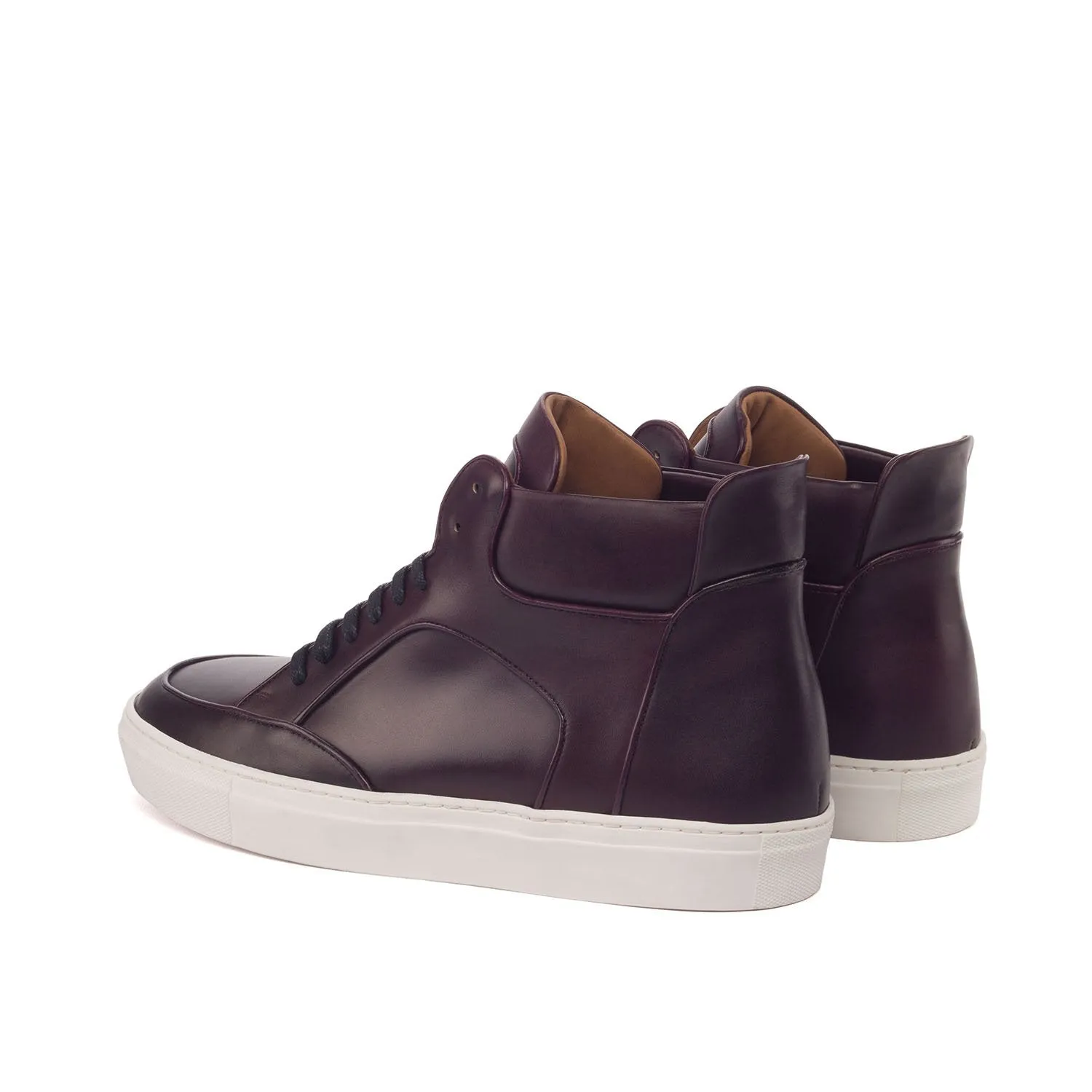 Ambrogio Bespoke Custom Men's Shoes Burgundy Calf-Skin Leather High-Top Sneakers (AMB1915)