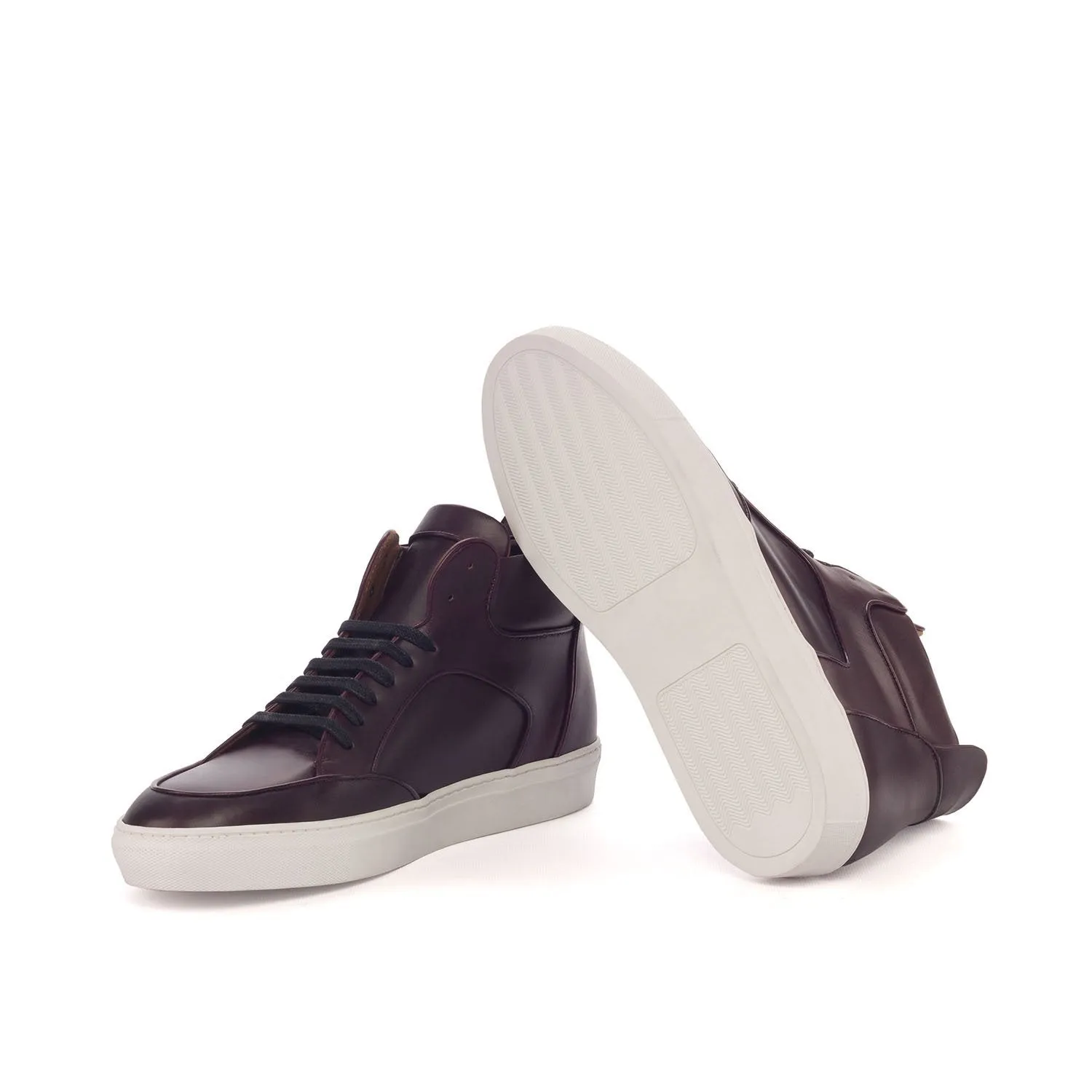 Ambrogio Bespoke Custom Men's Shoes Burgundy Calf-Skin Leather High-Top Sneakers (AMB1915)