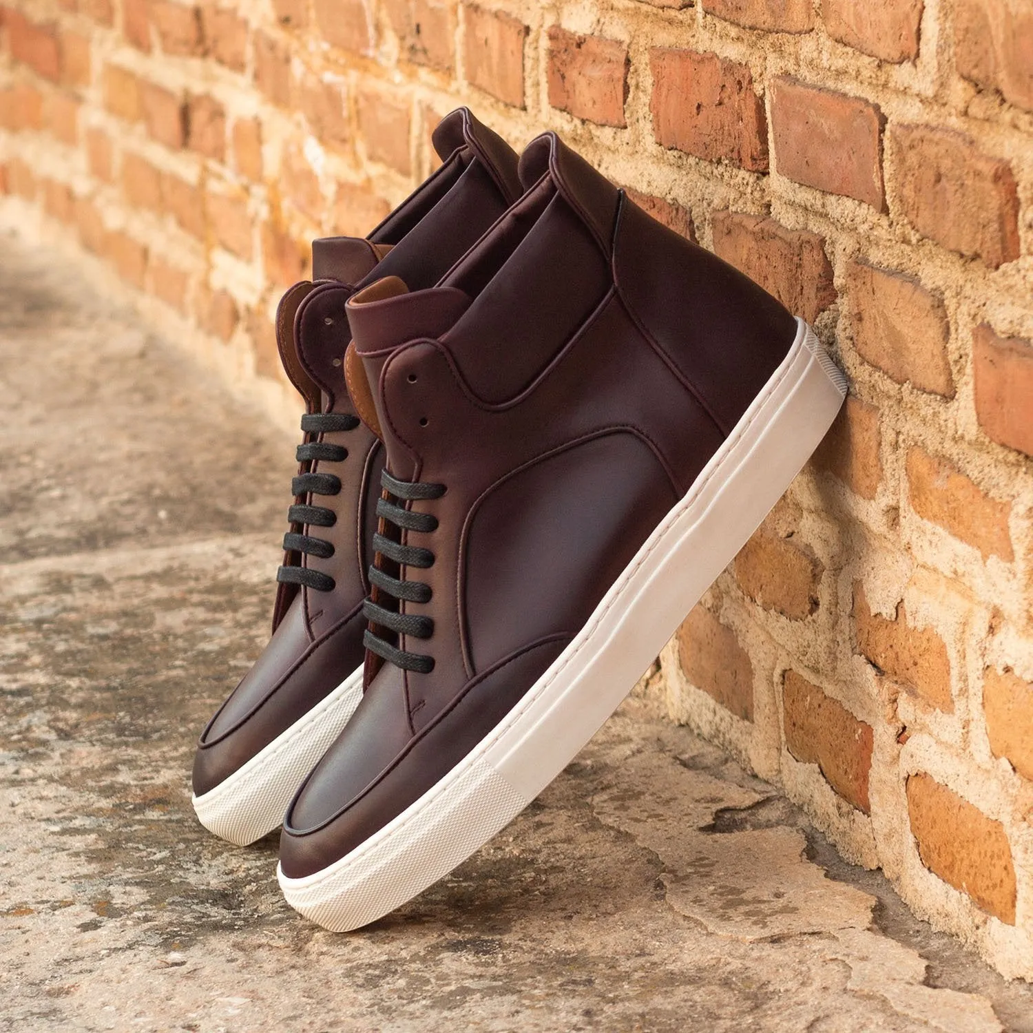 Ambrogio Bespoke Custom Men's Shoes Burgundy Calf-Skin Leather High-Top Sneakers (AMB1915)