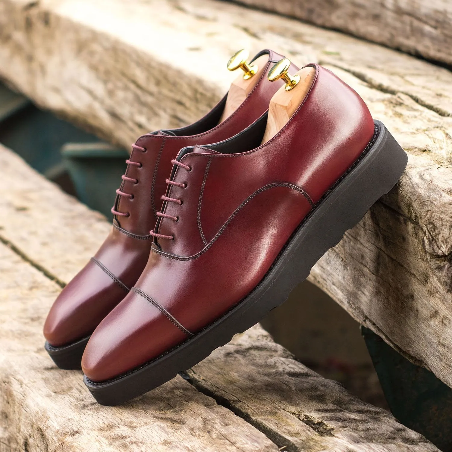 Ambrogio Bespoke Custom Men's Shoes Burgundy Calf-Skin Leather Oxfords (AMB1928)