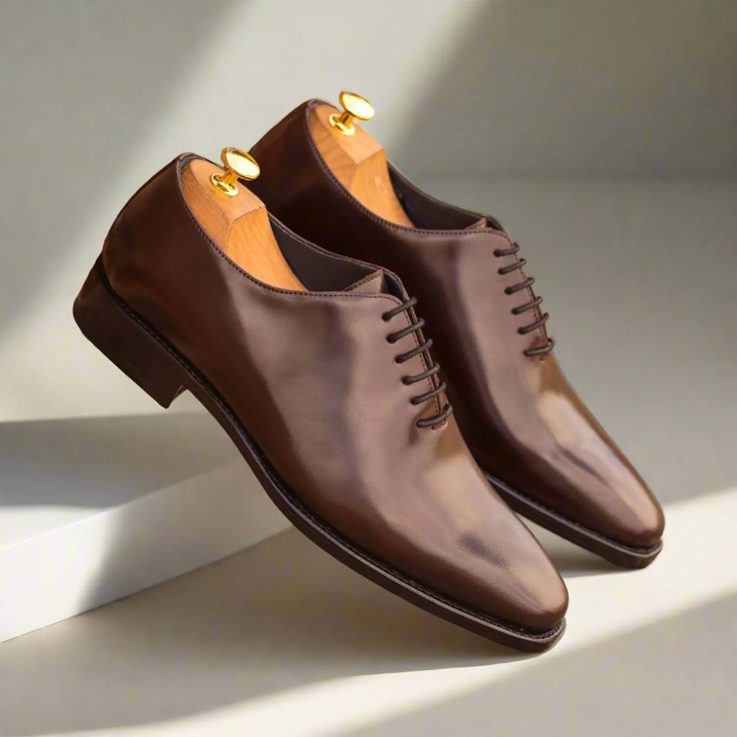 Ambrogio Bespoke Custom Men's Shoes Burgundy Cordovan Leather Whole-Cut Oxfords (AMB1971)