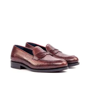 Ambrogio Bespoke Custom Men's Shoes Burgundy Exotic Snake-Skin / Calf-Skin Leather Loafers (AMB1909)