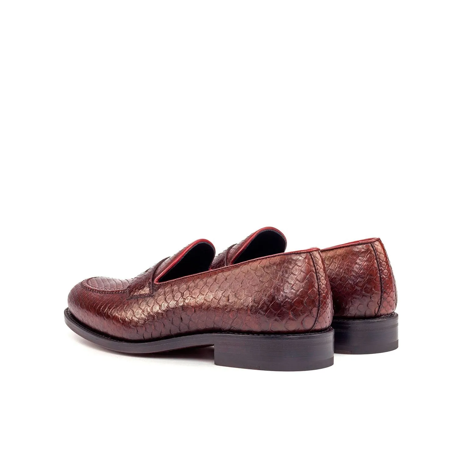 Ambrogio Bespoke Custom Men's Shoes Burgundy Exotic Snake-Skin / Calf-Skin Leather Loafers (AMB1909)