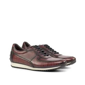 Ambrogio Bespoke Custom Men's Shoes Burgundy Patina Leather Casual Sneakers (AMB1952)