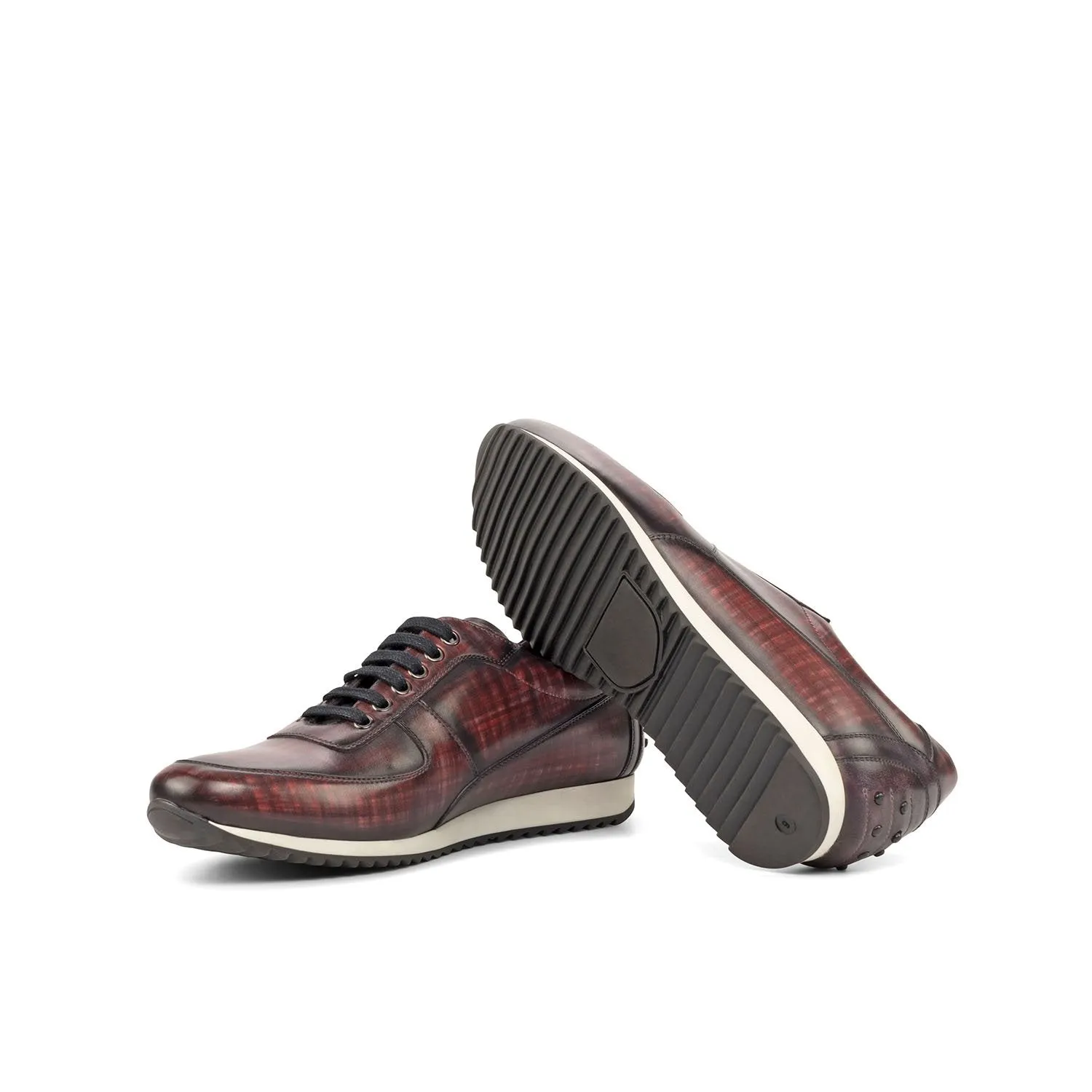 Ambrogio Bespoke Custom Men's Shoes Burgundy Patina Leather Casual Sneakers (AMB1952)