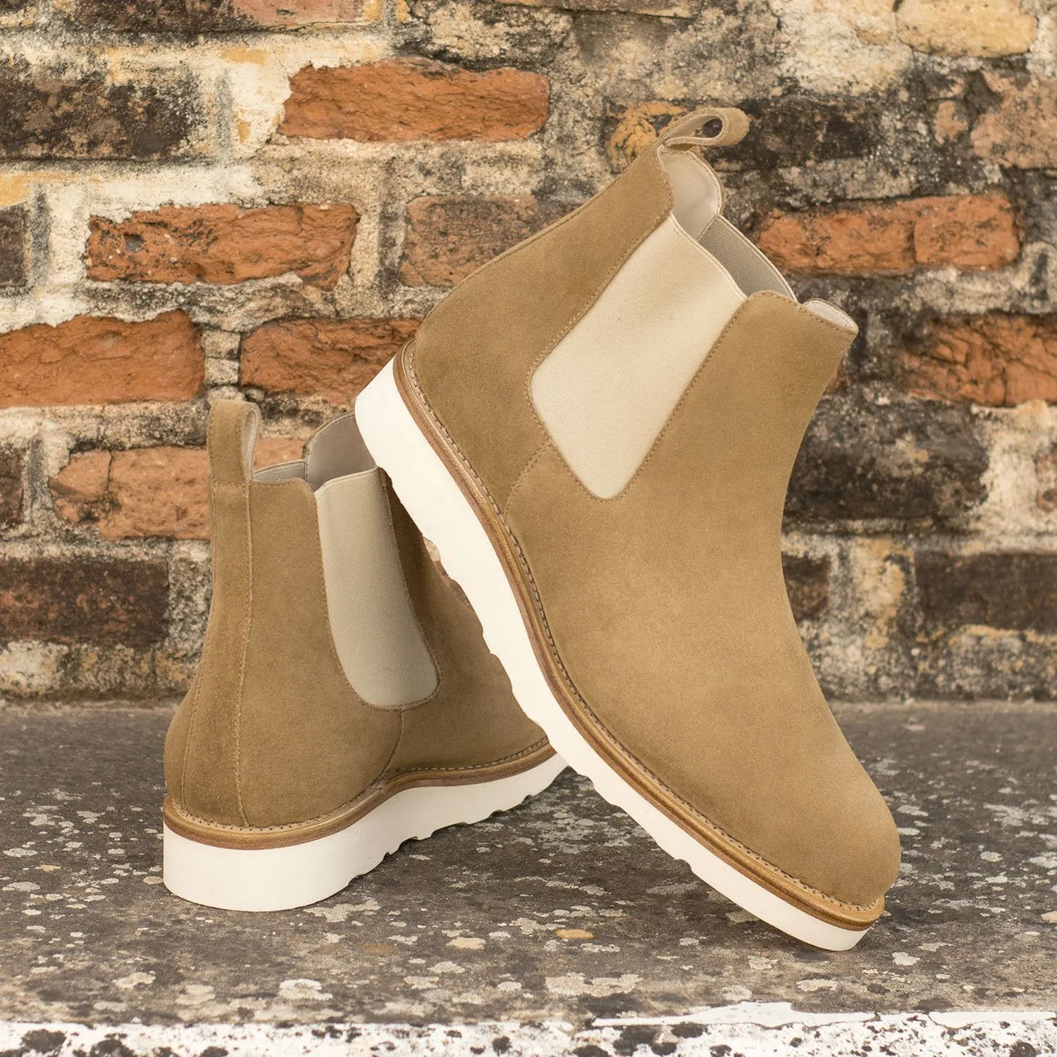 Ambrogio Bespoke Custom Mens Camel Suede Leather Chelsea Boots (AMB2112)