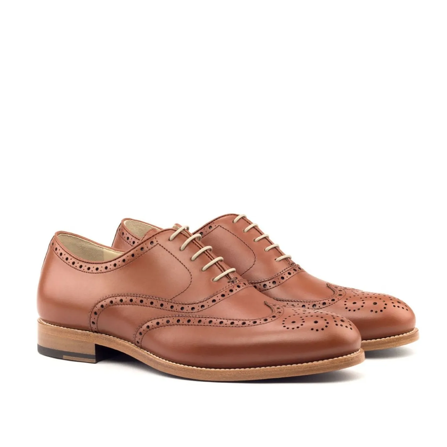 Ambrogio Bespoke Custom Men's Shoes Cognac Calf-Skin Leather Full Brogue Oxfords (AMB2149)