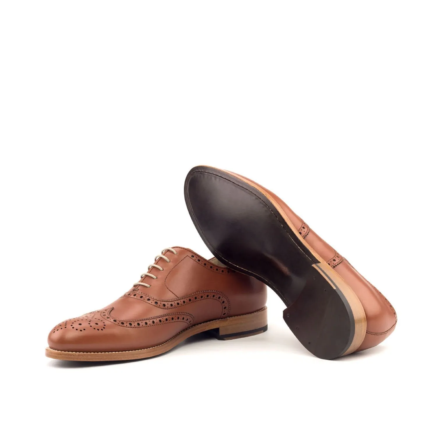 Ambrogio Bespoke Custom Men's Shoes Cognac Calf-Skin Leather Full Brogue Oxfords (AMB2149)