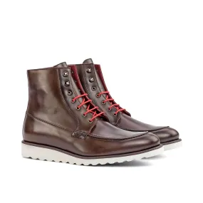 Ambrogio Bespoke Custom Men's Shoes Dark Brown Polished / Calf-Skin Leather Boots (AMB1926)