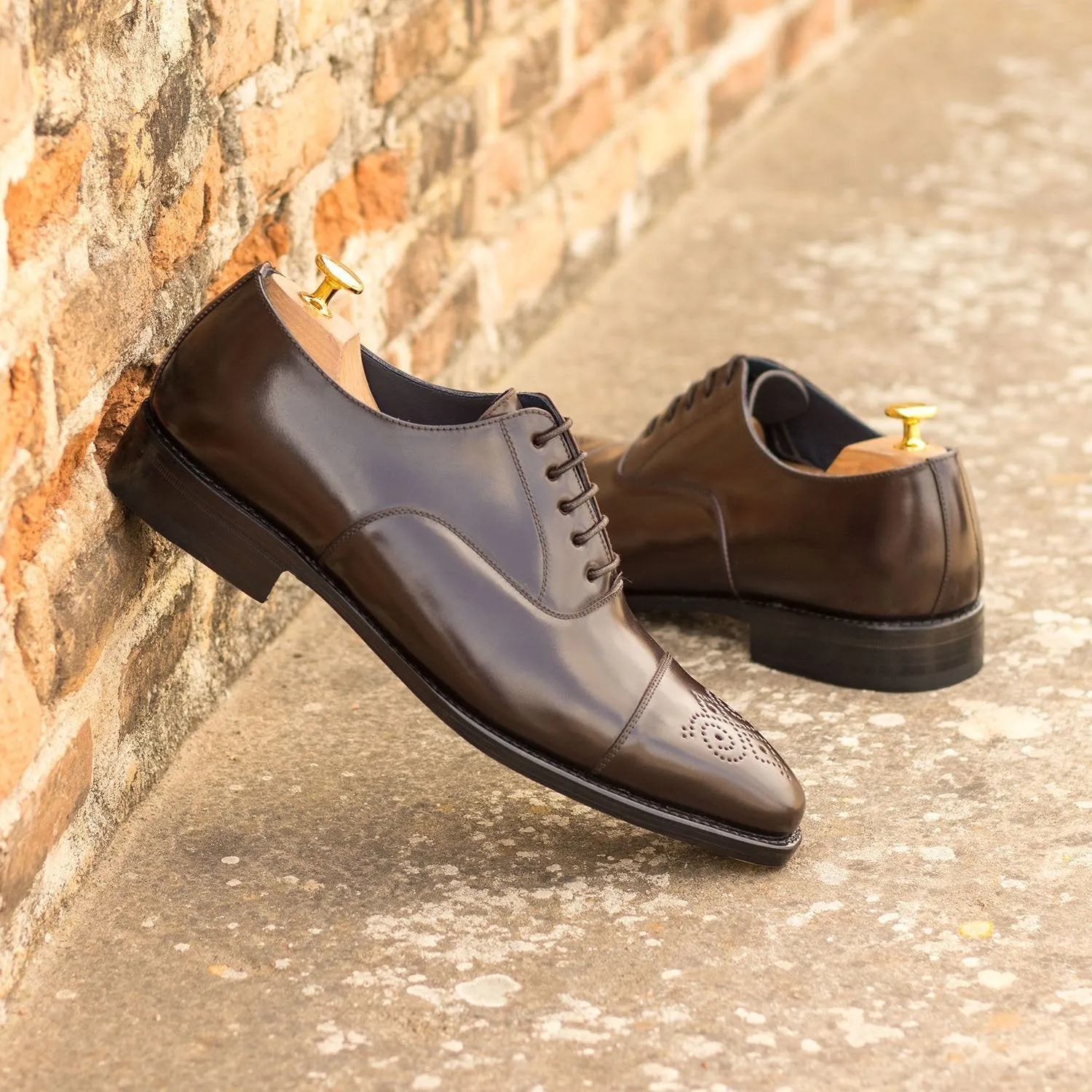 Ambrogio Bespoke Custom Men's Shoes Dark Brown Shell Cordovan Leather Oxfords (AMB1954)