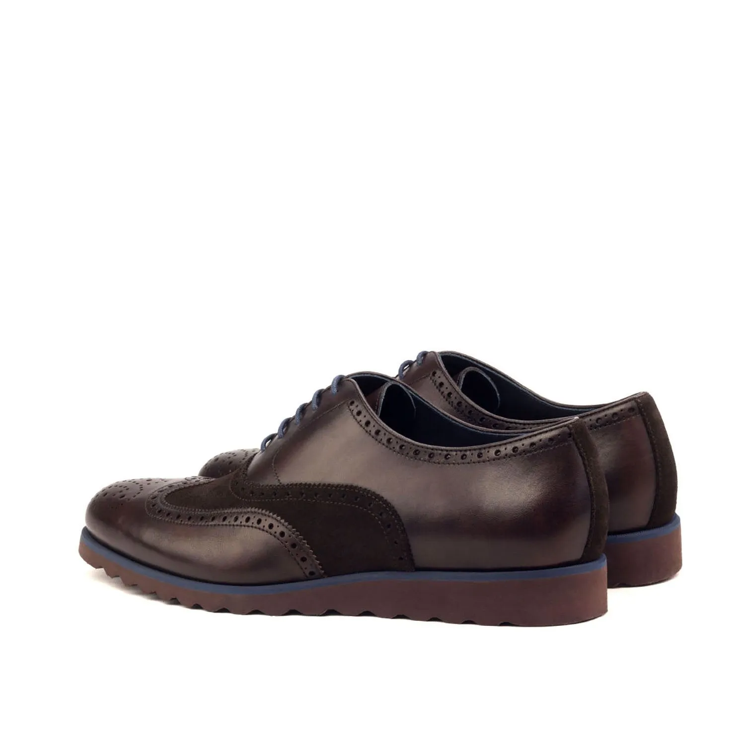 Ambrogio Bespoke Custom Men's Shoes Dark Brown Suede / Calf-Skin Leather Full Brogue Oxfords (AMB2130)