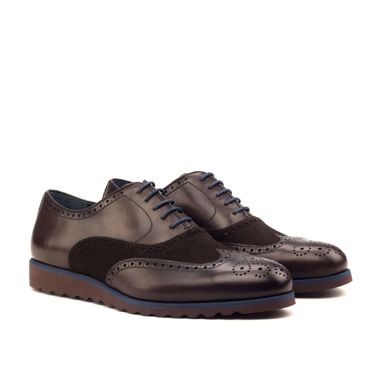 Ambrogio Bespoke Custom Men's Shoes Dark Brown Suede / Calf-Skin Leather Full Brogue Oxfords (AMB2130)