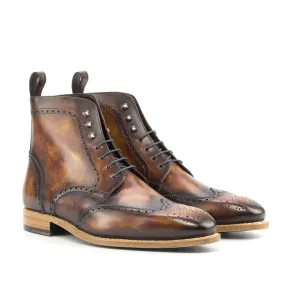 Ambrogio Bespoke Custom Men's Shoes Fire Patina Leather Military Brogue Boots (AMB2215)