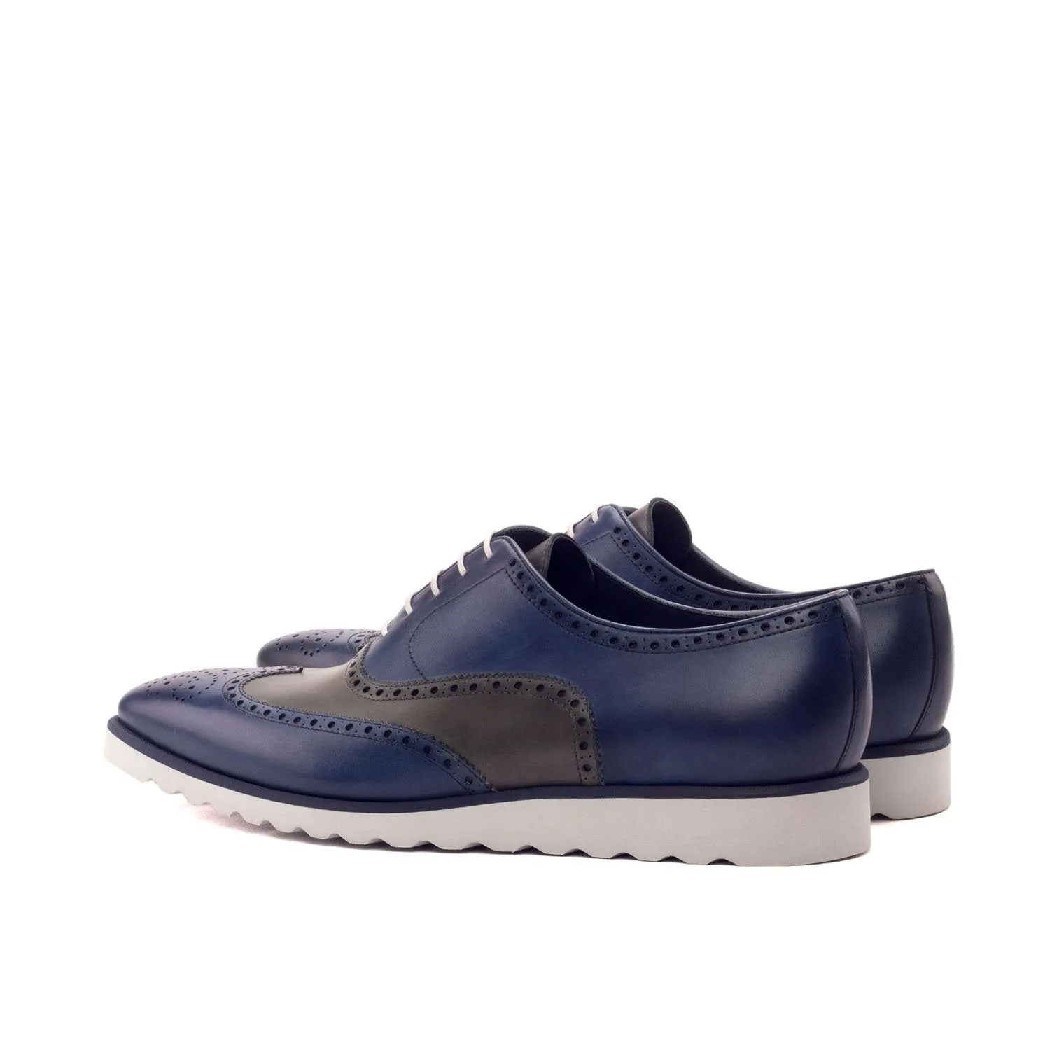 Ambrogio Bespoke Custom Men's Shoes Gray & Navy Calf-Skin Leather Full Brogue Oxfords (AMB2116)