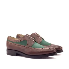 Ambrogio Bespoke Custom Men's Shoes Green & Brown Suede / Pebble Grain Leather Longwing Blucher Oxfords (AMB2166)