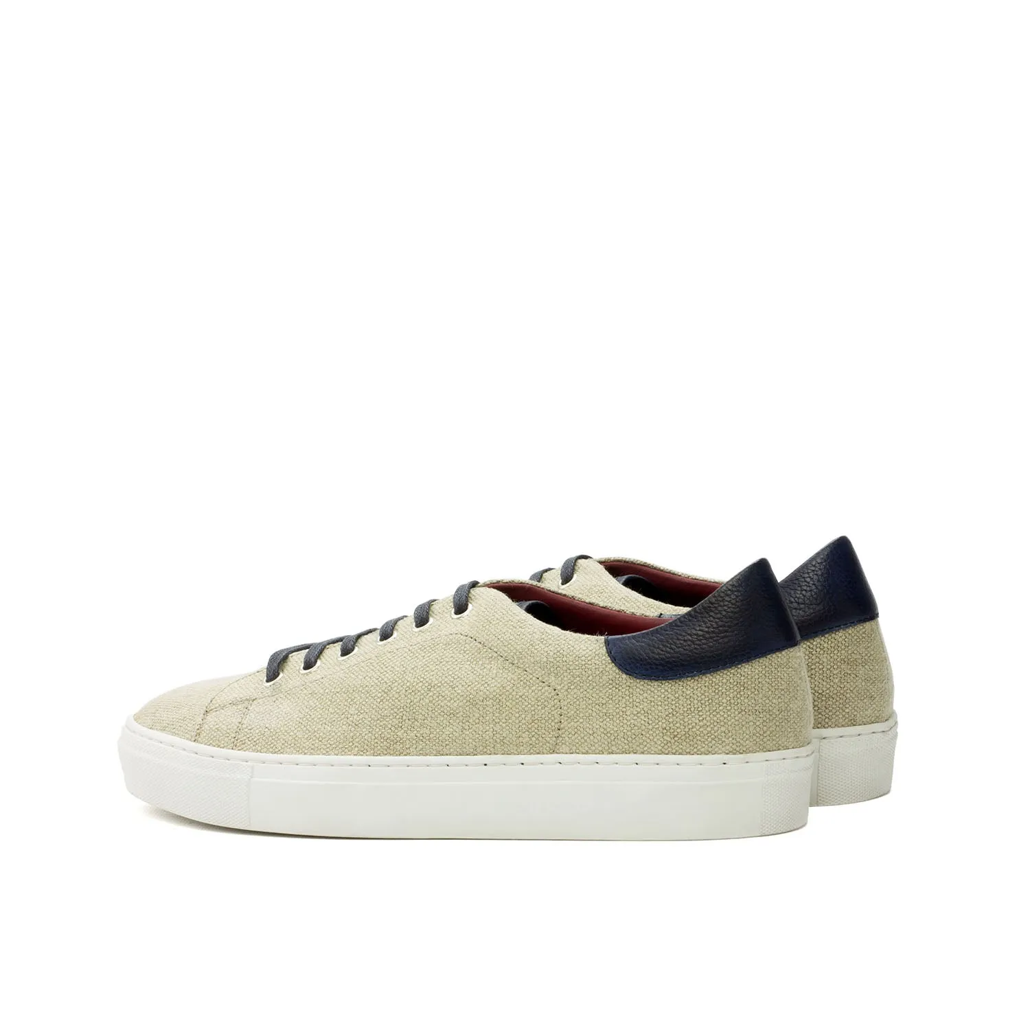 Ambrogio Bespoke Custom Men's Shoes Ice & Navy Linen / Full Grain Leather Trainers Sneakers (AMB2142)