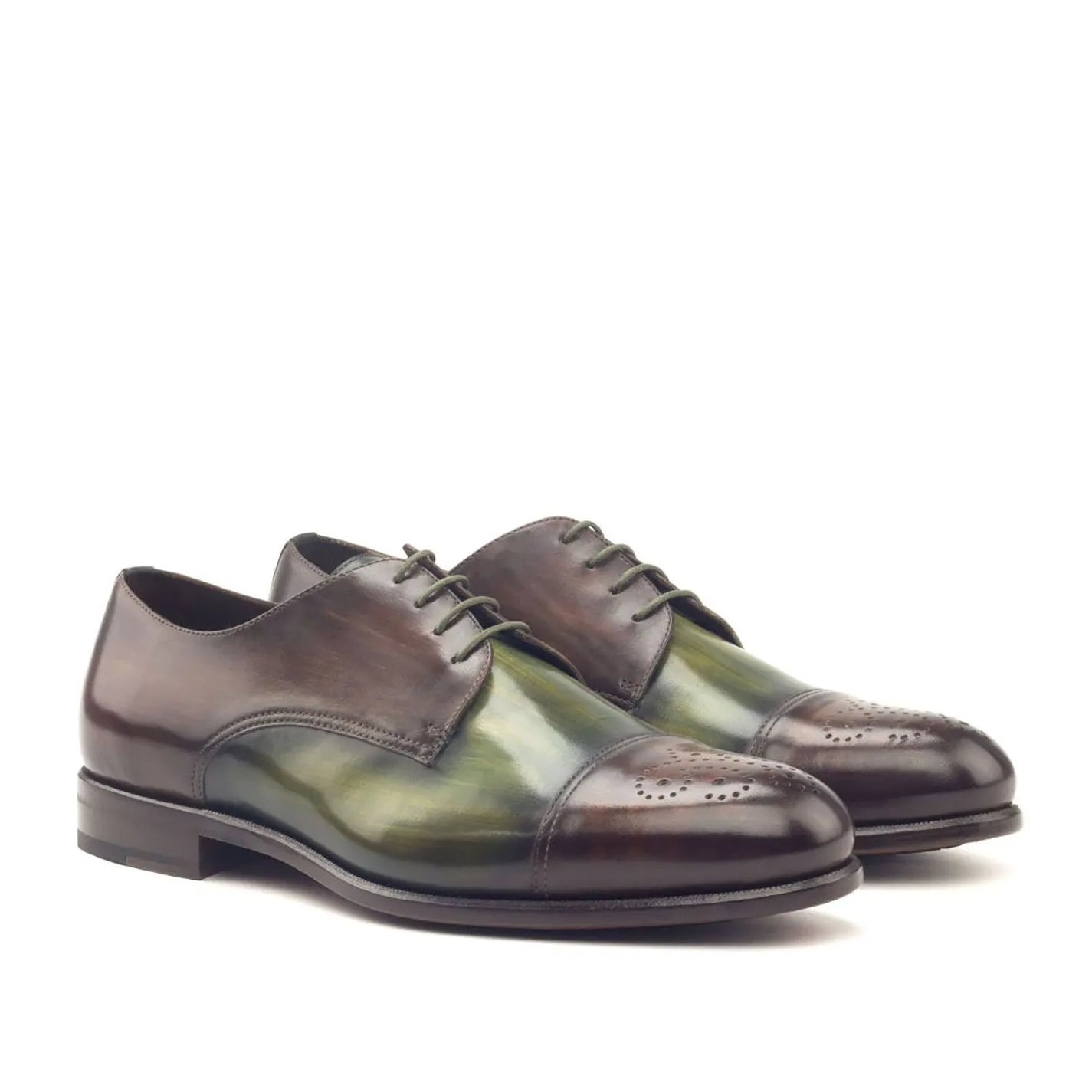 Ambrogio Bespoke Custom Men's Shoes Khaki & Brown Patina Leather Derby Oxfords (AMB1980)