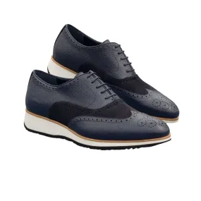 Ambrogio Bespoke Custom Men's Shoes Navy Suede / Full Grain Leather Brogue Oxfords (AMB2127)