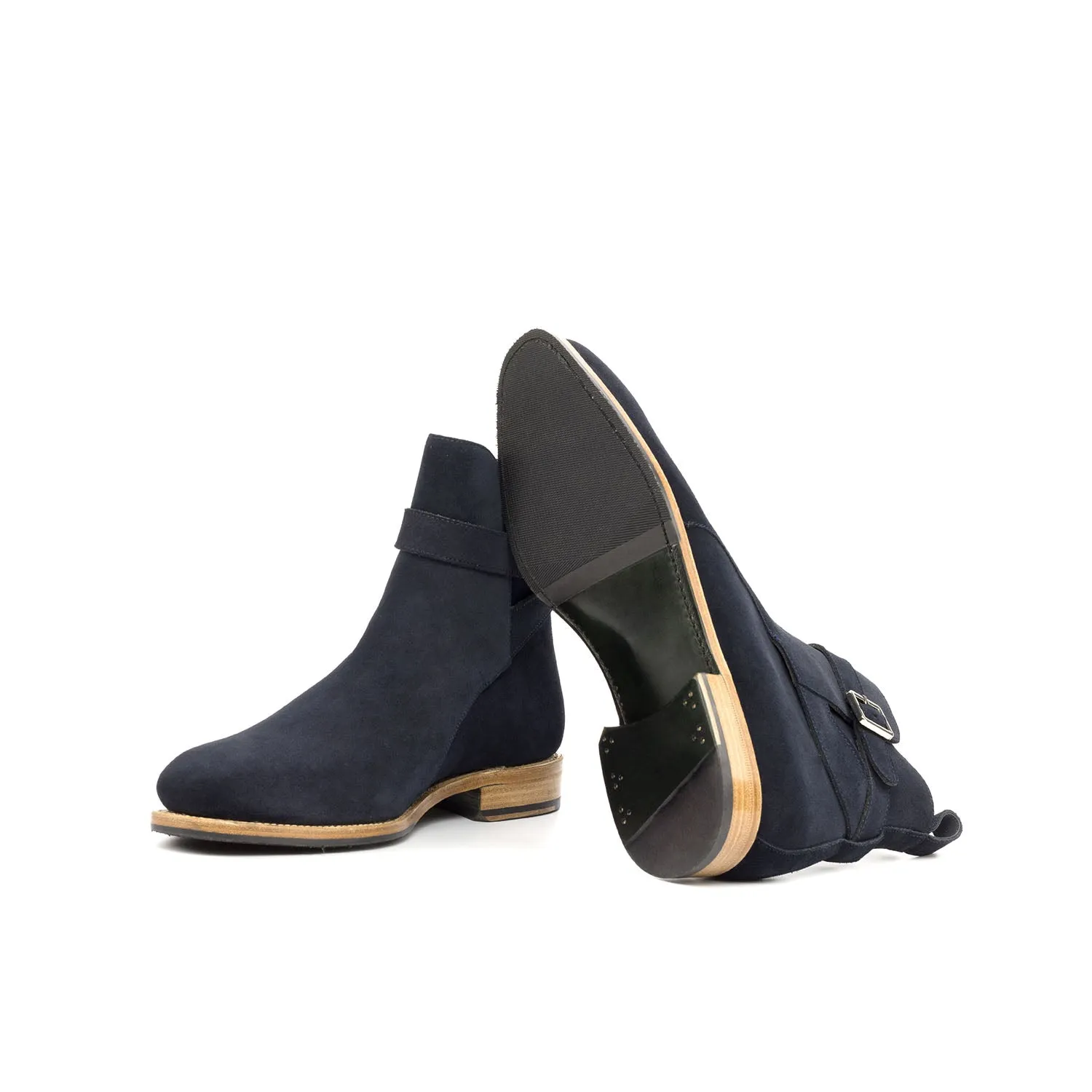 Ambrogio Bespoke Custom Men's Shoes Navy Suede Leather Jodhpur Boots (AMB1876)