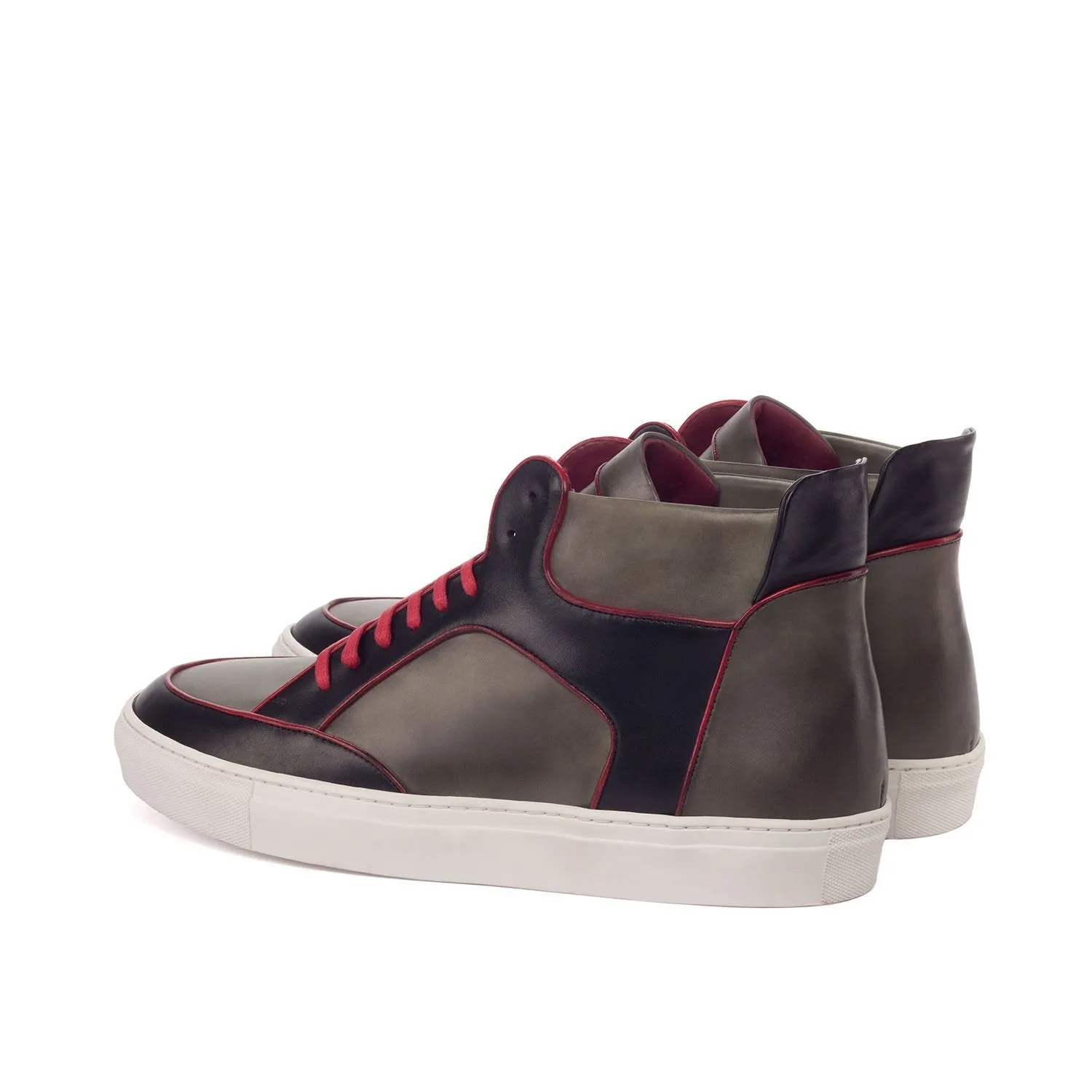 Ambrogio Bespoke Custom Men's Shoes Red, Black & Gray Calf-Skin Leather High-Top Sneakers (AMB1914)