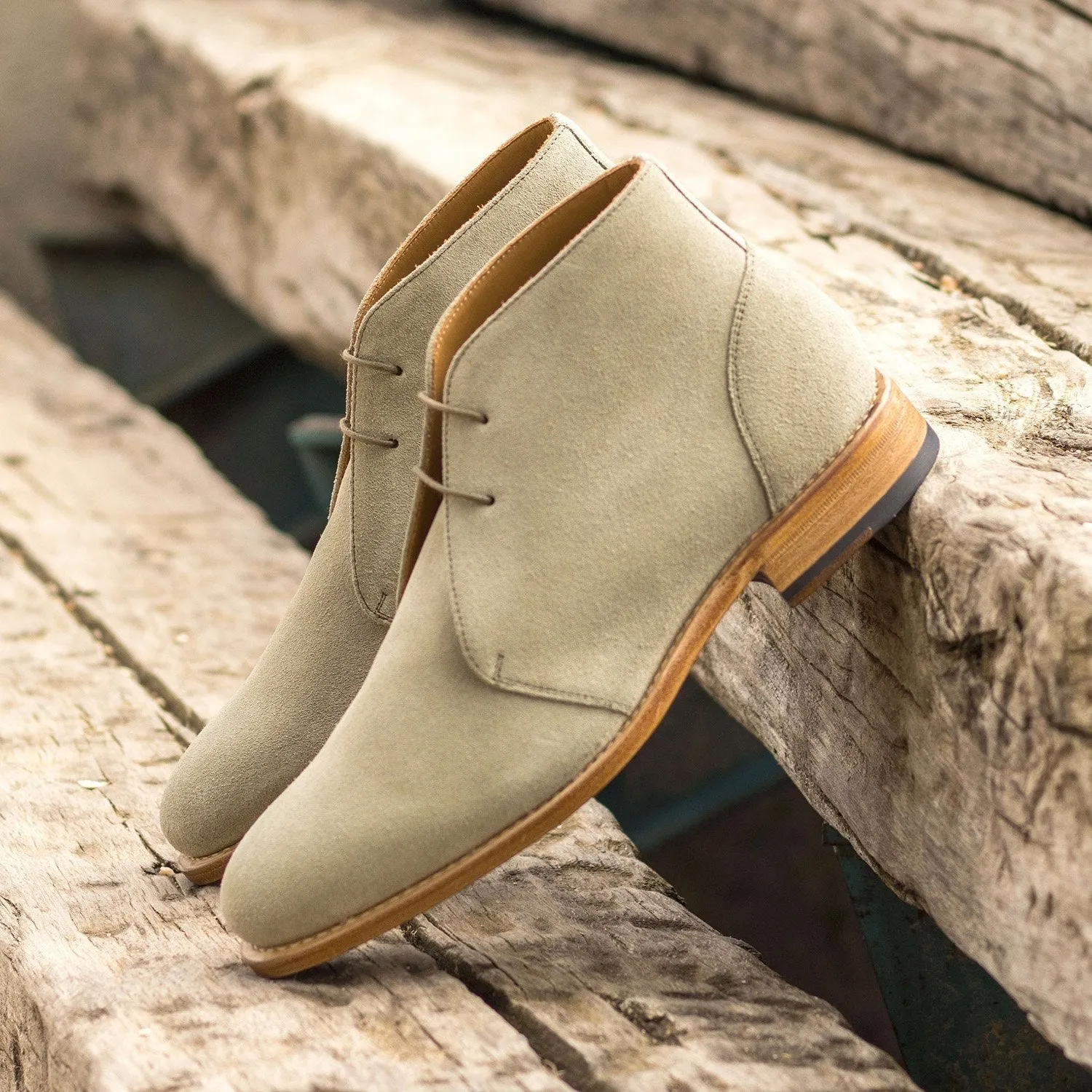 Ambrogio Bespoke Custom Men's Shoes Sand Suede Leather Flex Chukka Boots (AMB2198)