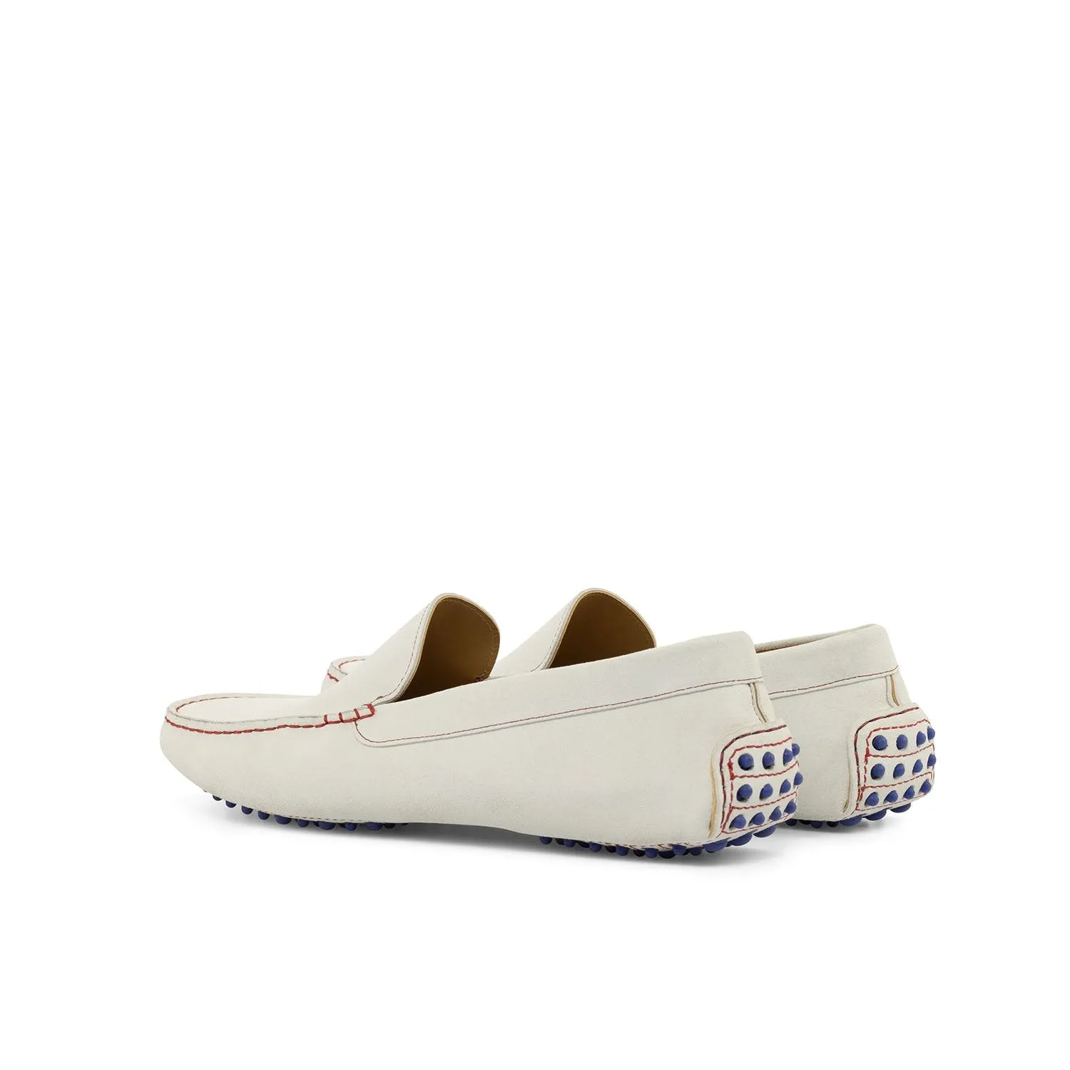 Ambrogio Bespoke Custom Men's Shoes White Suede Leather Driver Moccasin Loafers (AMB2164)