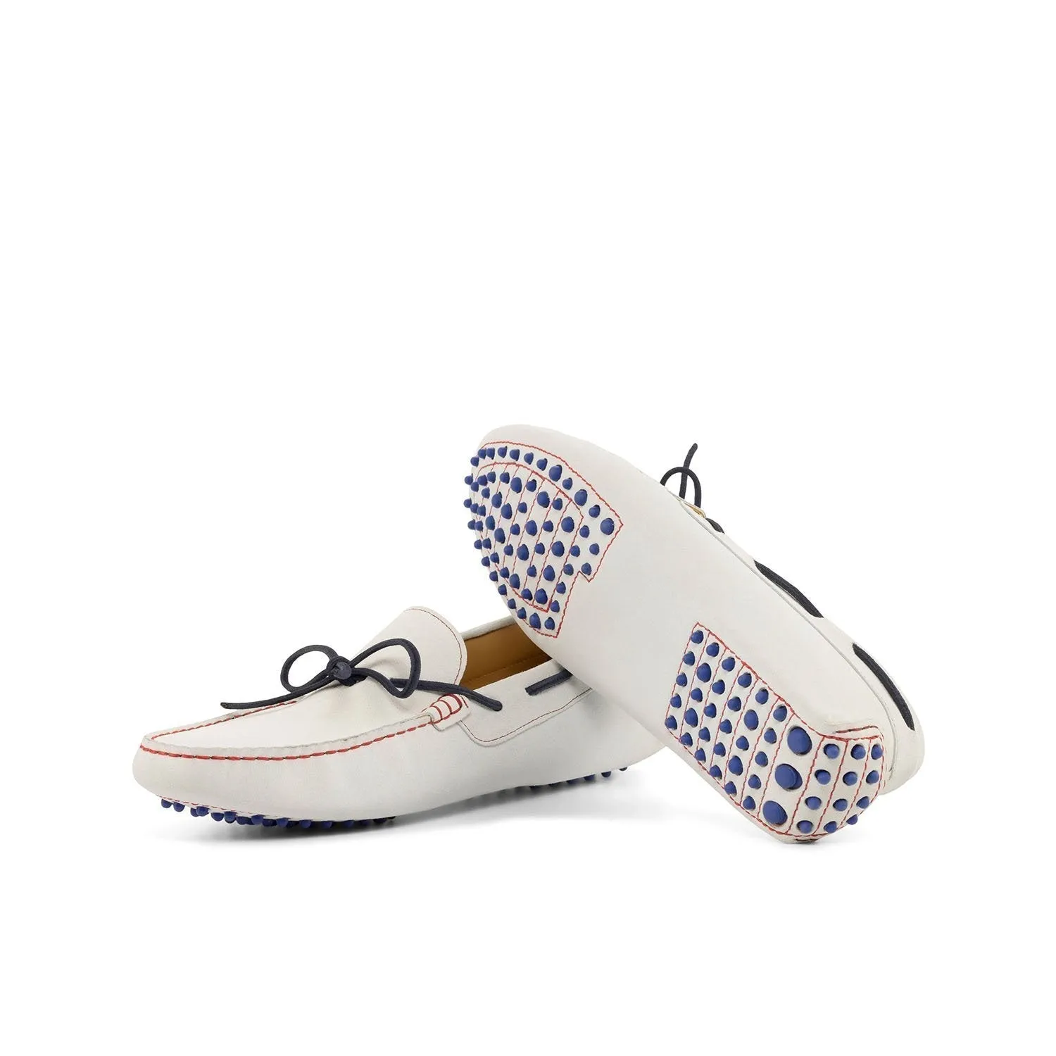 Ambrogio Bespoke Custom Men's Shoes White Suede Leather Driver Moccasins Loafers (AMB1958)