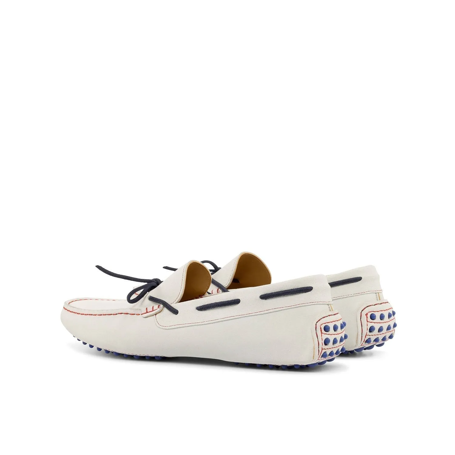 Ambrogio Bespoke Custom Men's Shoes White Suede Leather Driver Moccasins Loafers (AMB1958)