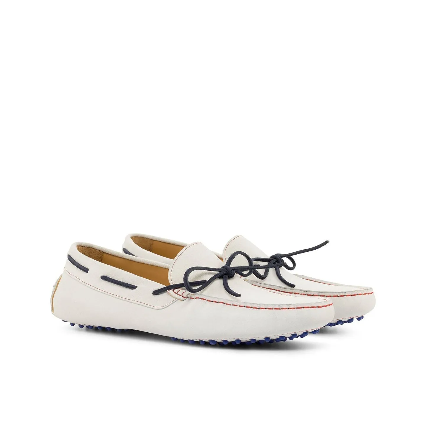 Ambrogio Bespoke Custom Men's Shoes White Suede Leather Driver Moccasins Loafers (AMB1958)