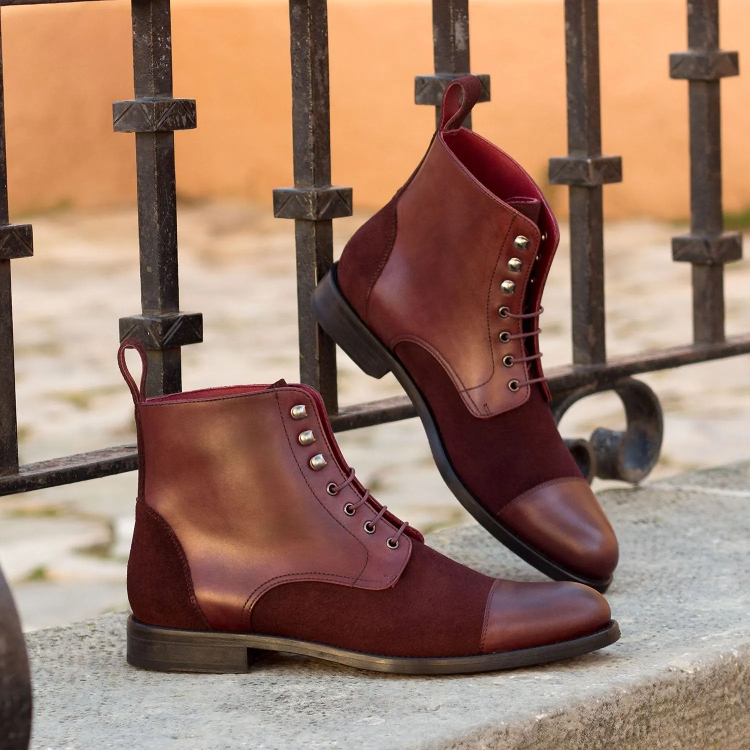 Ambrogio Bespoke Custom Women's Custom Made Shoes Burgundy Suede / Calf-Skin Leather Brogue Boots (AMBW1044)