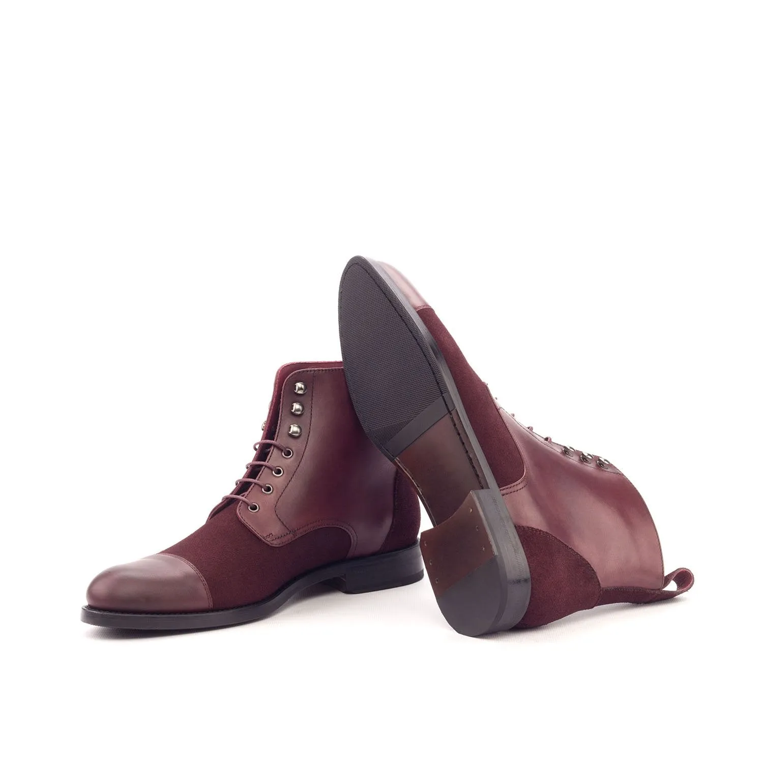 Ambrogio Bespoke Custom Women's Custom Made Shoes Burgundy Suede / Calf-Skin Leather Brogue Boots (AMBW1044)